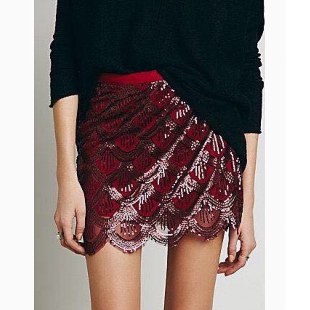 FREE PEOPLE • sequin scalloped mini skirt